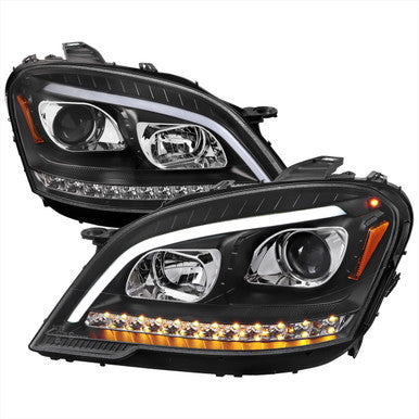 2009-11 MercedesBenz MClass W164 Projector Headlights With Sequential Led Turn Signal Matte Black Housing And Smoked Lens - Halogen Bulbs Included - Us Spec Vehicles Only