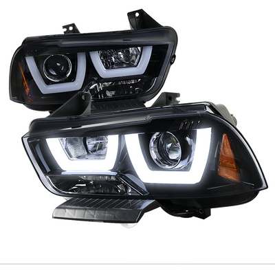 2011-14 Dodge Charger Projector Headlight- Glossy Black With U-Shape Halo