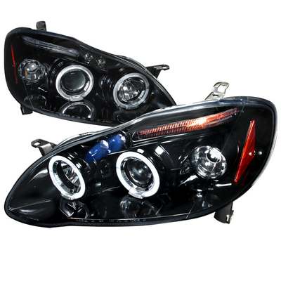 2003-08 Toyota Corolla Halo Projector Headlight Gloss Black Housing Smoke Lens