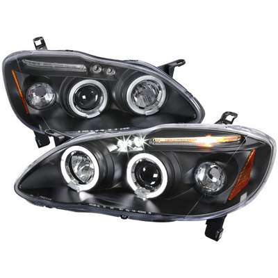 2003-08 Toyota Corolla Dual Halo LED Projector Headlights w/Eyebrows, Black