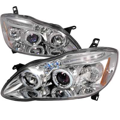2003-08 Toyota Corolla Dual Halo LED Projector Headlights w/Eyebrows, Chrome