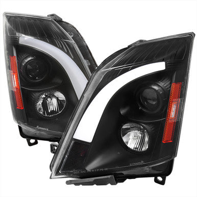 2008-14 Cadillac Cts Led Bar Projector Headlight Matte Black Housing Clear Lens - Switchback Led Light Bar - Led Sequential Signal - H1 High Beam & H1 Low Beam