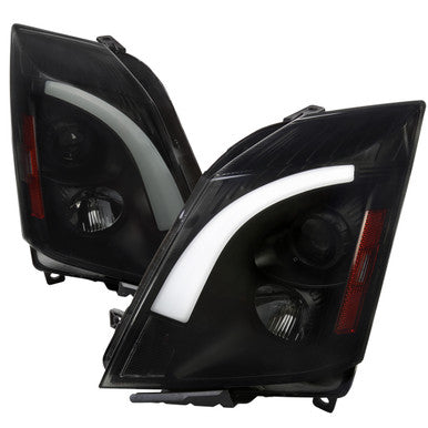 2008-14 Cadillac Cts Led Bar Projector Headlight Matte Black Housing Smoked Lens - Switchback Led Light Bar - Led Sequential Signal - H1 High Beam & H1 Low Beam
