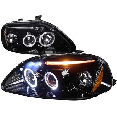 1996-98 Civic Halo Led Projector Gloss Black Housing With Smoked Lens
