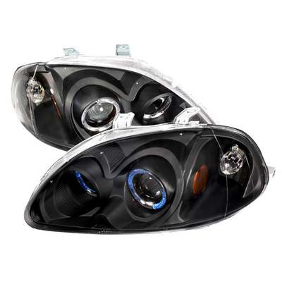 1996-98 Honda Civic Halo Projector Headlights Black