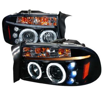 1997-04 Dodge Dakota Halo Projector Headlight Gloss Black Housing Smoke Lens