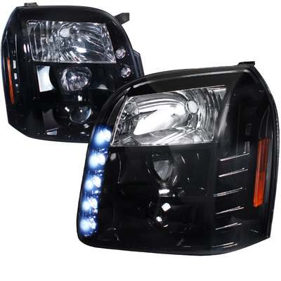 2007-10 GMC Denali Halo Projector Headlight Gloss Black Housing Smoke Lens