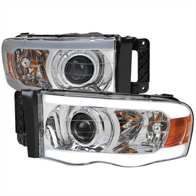 2002-05 Dodge Ram Projector Headlights With Chrome Housing Clear Lens And Amber Reflector