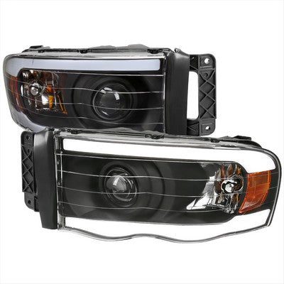 2002-05 Dodge Ram Projector Headlights With Matte Black Housing Clear Lens And Amber Reflector