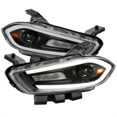 2013-16 Dodge Dart Drl Led Bar Projector Headlights Matte Black Housing Clear Lens Amber Reflector - Switchback Led Light Bar Led Sequential Signal Breathing Light Effect - Uses Stock Bulbs