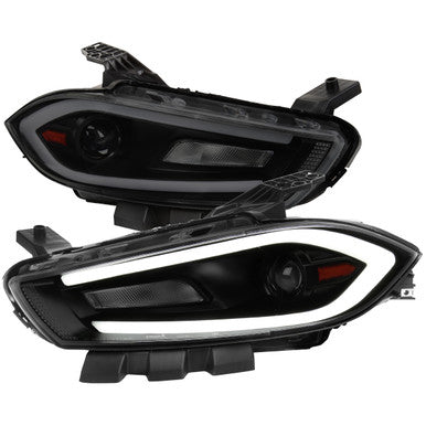 2013-16 Dodge Dart Drl Led Bar Projector Headlights Matte Black Housing Smoked Lens Amber Reflector - Switchback Led Light Bar Led Sequential Signal Breathing Light Effect - Uses Stock Bulbs