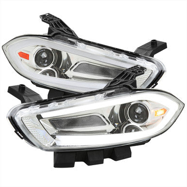 2013-16 Dodge Dart Drl Led Bar Projector Headlights Chrome Housing Clear Lens Amber Reflector - Switchback Led Light Bar Led Sequential Signal Breathing Light Effect - Uses Stock Bulbs