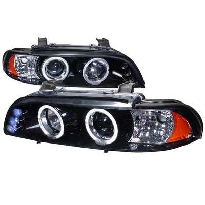1996-03 Bmw 5-Series Halo Projector Headlight Gloss Black Housing Smoke Lens