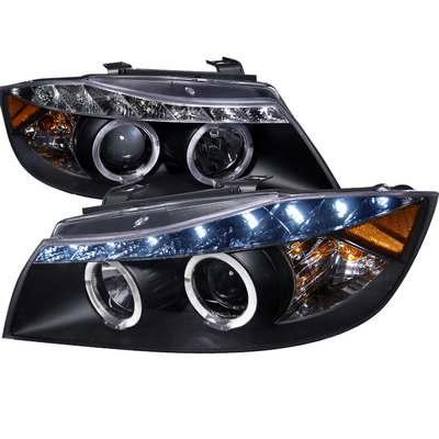 2006-08 Bmw E90 R8 Style Projector Headlight Black Housing 4 Door Sedan Only