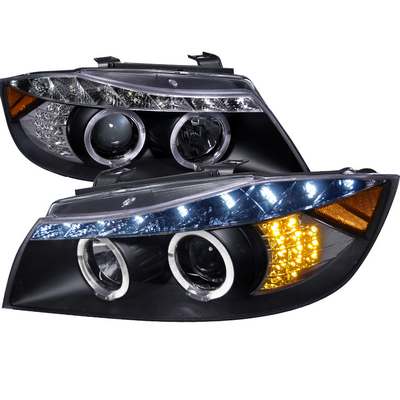2006-08 Bmw E90 R8 Style Projector Headlight Gloss Black Housing Black Lens