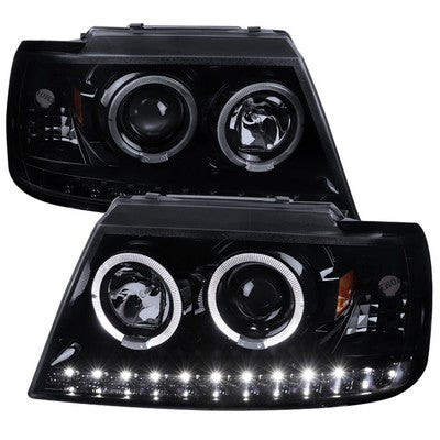 2002-05 Ford Explorer Projector Headlights Full Glossy Blackhousing With Light Smoke Lens