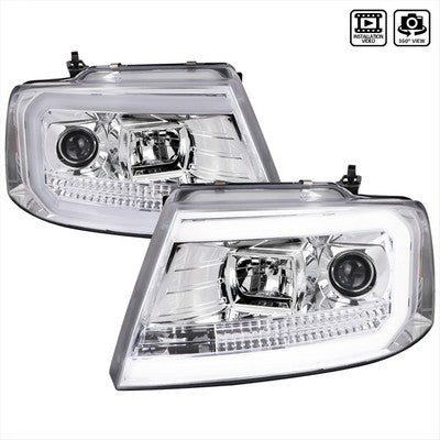 2004-08 F150 Projector Headlights With Led Bar Clear Lens And Chrome Housing