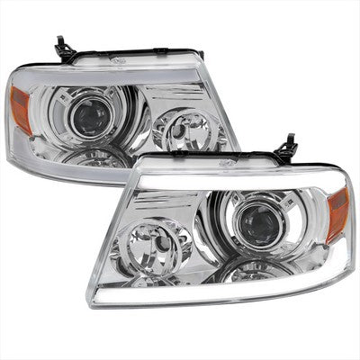 2004-08 F150 Headlights With Led Bar Clear Lens Matte Black Housing And Amber Reflector