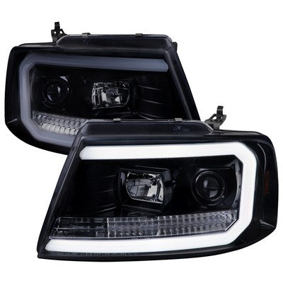 2004-08 F150 Projector Headlights With Led Bar Smoked Lens And Matte Black Housing