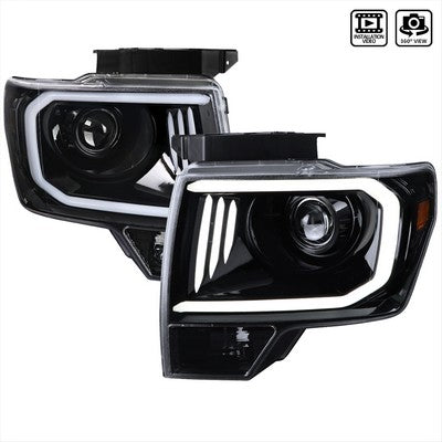 2009-14 F150 Projector Headlight - Glossy Black Housing - Clear Lens