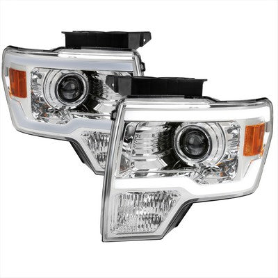 2009-14 F150 Projector Headlights With Led Bar Chrome Housing Clear Lens And Amber Reflector