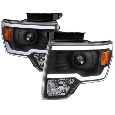 2009-14 Ford F150 Projector Headlights With Led Bar Matte Black Housing Clear Lens And Amber Reflector