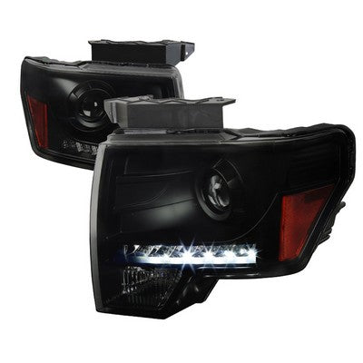 2009-14 F150 Projector Headlights With Led Drl- Smoke With Black Housing