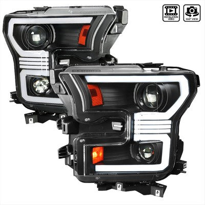 2015-17 F150 Led Projector Headlights With Sequential Turn Signal - Clear Lens With Matte Black Housing