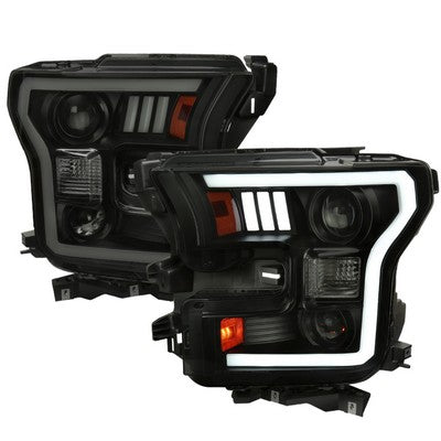 2015-17 F150 Led Projector Headlights - Light Smoke Lens And Glossy Black Housing
