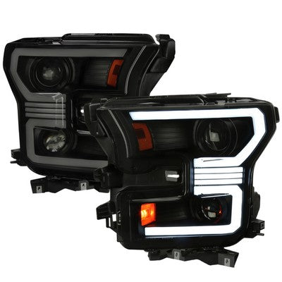 2015-17 F150 Led Projector Headlights With Sequential Turn Signal - Light Smoke Lens And Glossy Black Housing
