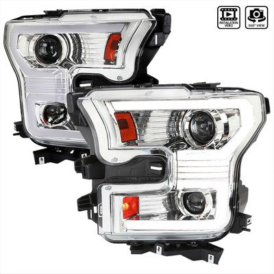 2015-17 F150 Led Projector Headlights With Sequential Turn Signal - Clear Lens With Chrome Housing