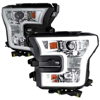 2015-17 F150 LED DRL Lights Equipped Chrome Projector Headlights (Fits trucks w/OE Halogen headlights)