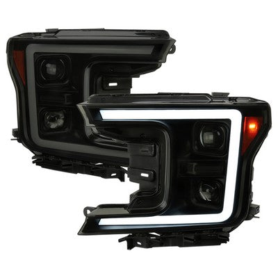 2018-20 Ford F150 Led Projector Headlights With Sequential Turn Signal - Light Smoke Lens And Glossy Black Housing