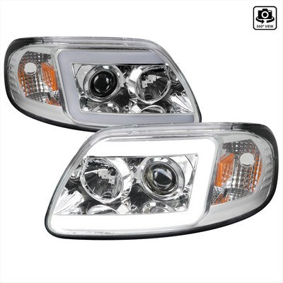1997-03 F150 Projector Headlight - Chrome Housing - Clear Lens With Amber Reflectors