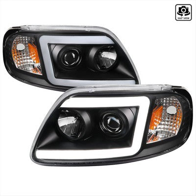 1997-03 F150 Projector Headlight - Matte Black Housing - Clear Lens With Amber Reflectors