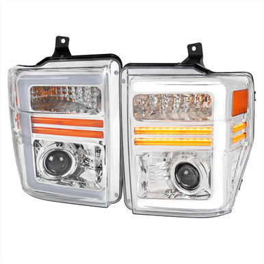 2008-10 Ford Superduty Led Bar Headlight With Sequential Turn Signal Chrome Housing Clear Lens - Bulbs Included