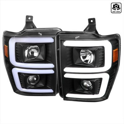 2008-10 Ford F250 Projector Headlights With Led Bar Chrome Housing And Clear Lens - Switch Back Sequential Turn Signal