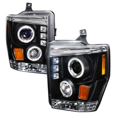 2008-10 Superduty Dual Halo LED Projector Headlights, Black