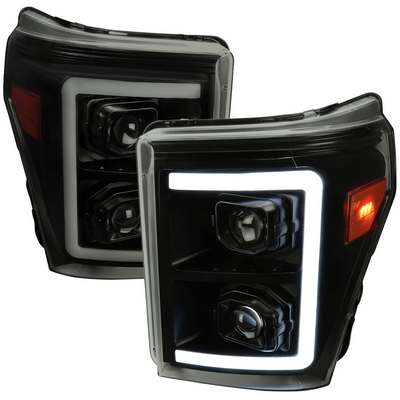 2011-16 Ford Superduty Projector Headlights With Sequential Led Bar Black Housing Smoked Lens And Amber Reflectors