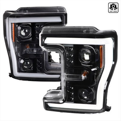 2017-19 Ford Superduty Projector Head Lights With Led Bar - Glossy Black Housing