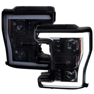 2017-19 Ford Superduty Projector Head Lights With Led Bar - Glossy Black Housing And Smoked Lens