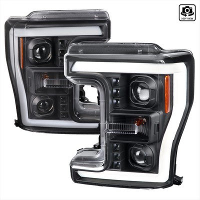 2017-19 Ford Superduty Projector Head Lights With Led Bar - Matte Black Housing And Clear Lens