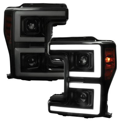 2017-19 Ford Superduty Led Projector Headlights With Sequential Turn Signal - Smoked Lens With Glossy Black Housing