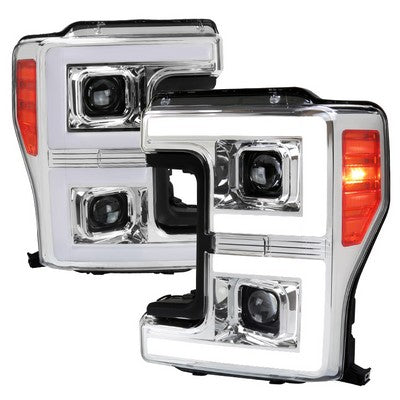 2017-19 Ford Superduty Led Projector Headlights With Sequential Turn Signal - Clear Lens With Chrome Housing