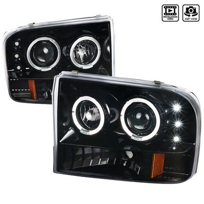 1999-04 Superduty Projector Headlights-Glossy Black Housing -Also Fit F350 F450 F550
