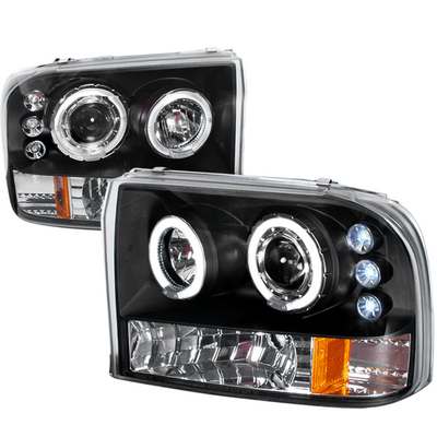 1999-04 F250/350 Dual Halo LED Projector Headlights Black