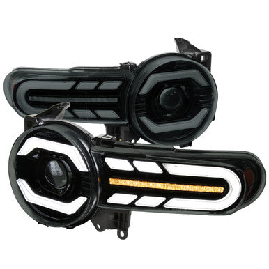 2007-14 Toyota FJCruiser Cruiser Projector Headlights Matte Black Housing Smoked Lens Led Turn Signal Lamp Amber Reflector Led Sequential Signal Breathing Light Effect