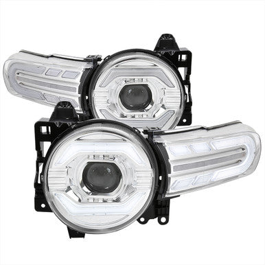 2007-14 Toyota FJCruiser Cruiser Projector Headlights Chrome Housing Clear Lens Led Turn Signal Lamp Amber Reflector Led Sequential Signal Breathing Light Effect