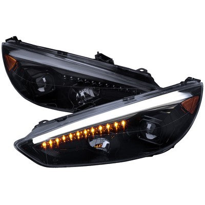 2015-17 Ford Focus Projector Headlights With Chrome Housing Smoked Lens And Amber Reflector With Sequential Turn Signal