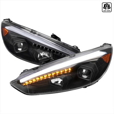 2015-17 Ford Focus Projector Headlights With Matte Black Housing Clear Lens And Amber Reflector With Sequential Turn Signal
